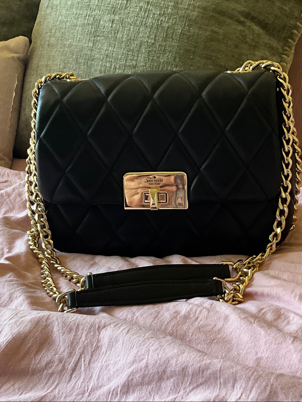 Immaculate Kate Spade Carey Quilted Small Flap Crossbody with Gold Chain Strap